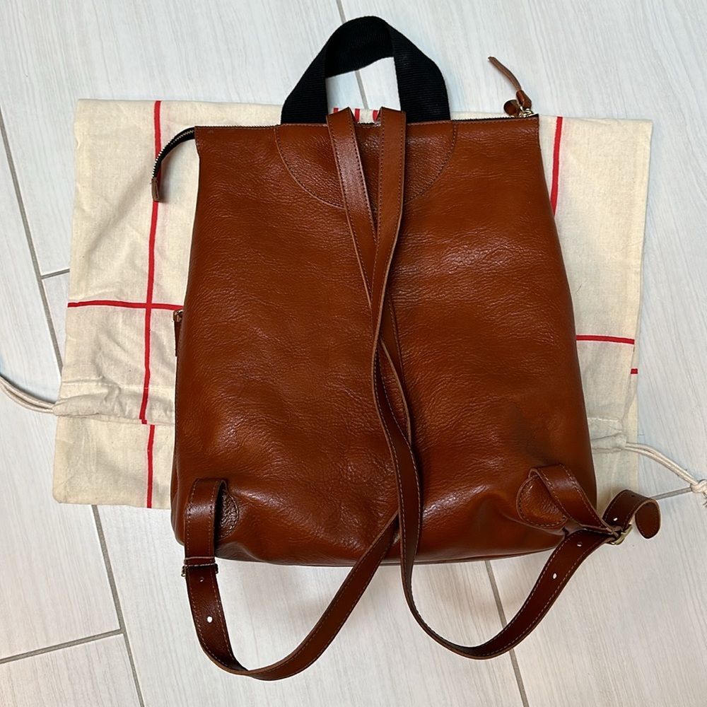 Clare V Cognac Brown Leather Backpack with Red Zip Detail - Picture 2 of 9